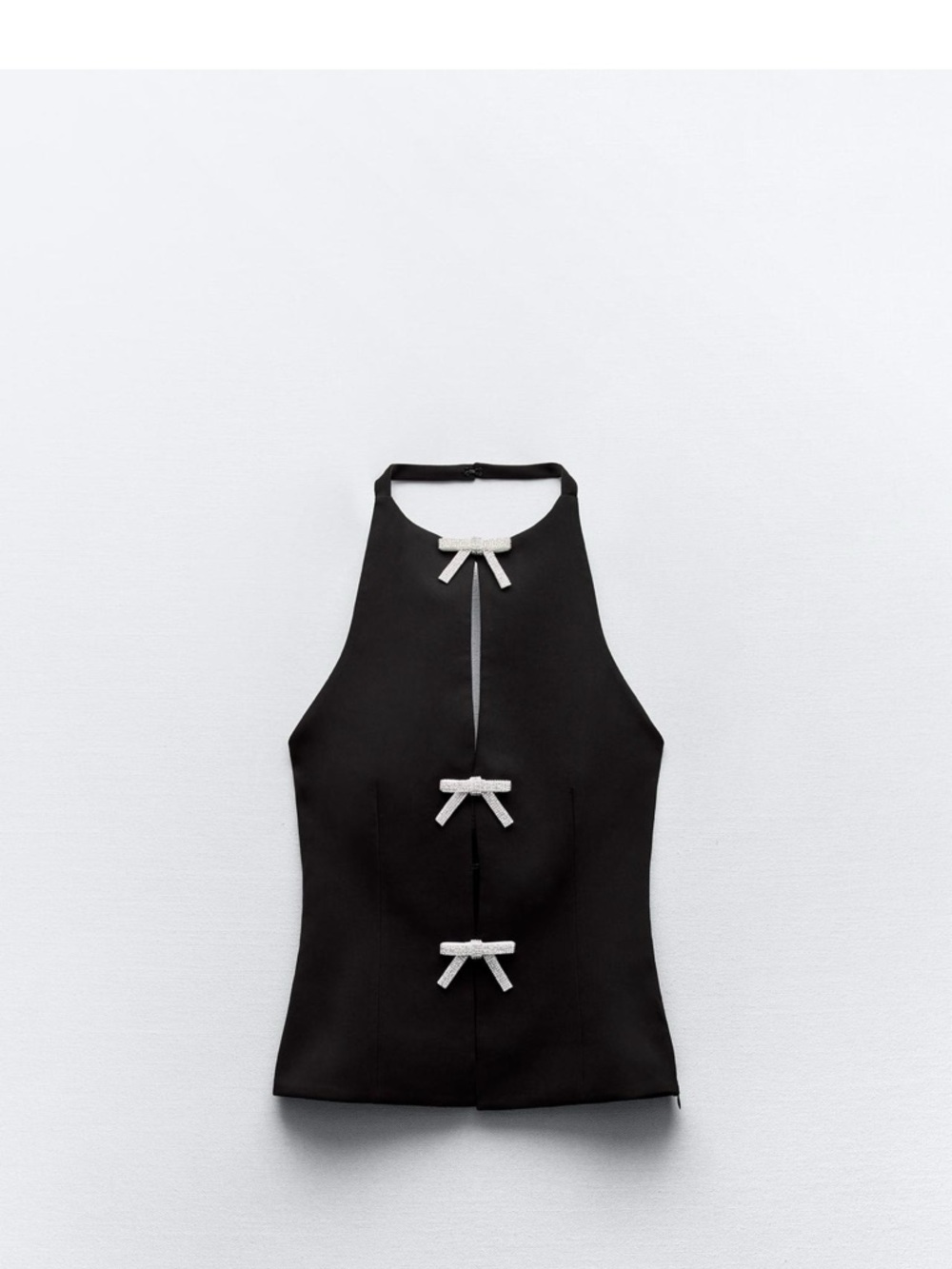 Zara Black Halter Camisole with White Bow Accents